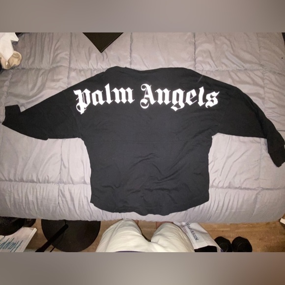 Size: XS Black Palm Angels Logo Print Long Sleeve T-Shirt - Picture 4 of 9